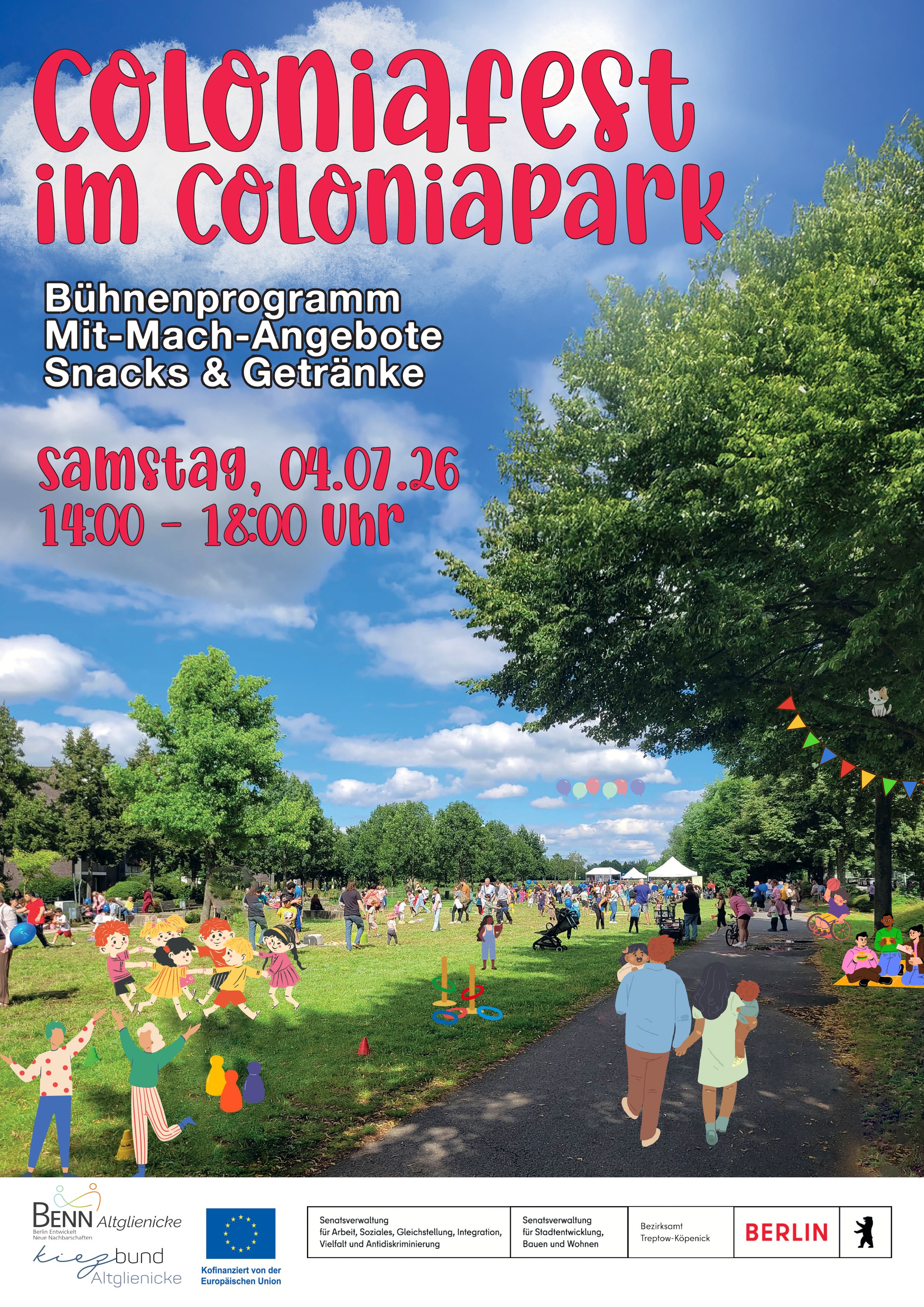 Coloniafest am vierten Juli um vierzehn Uhr im Coloniapark