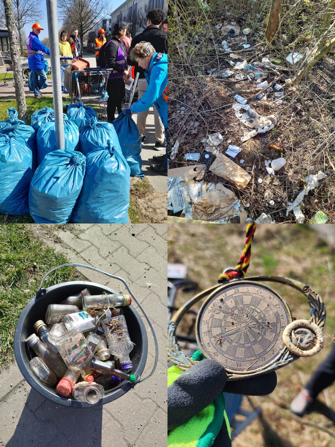 Fotocollage aus vier Fotos. Zu sehen sind unter anderem Müllsäcke und Menschen beim Müllsammeln.