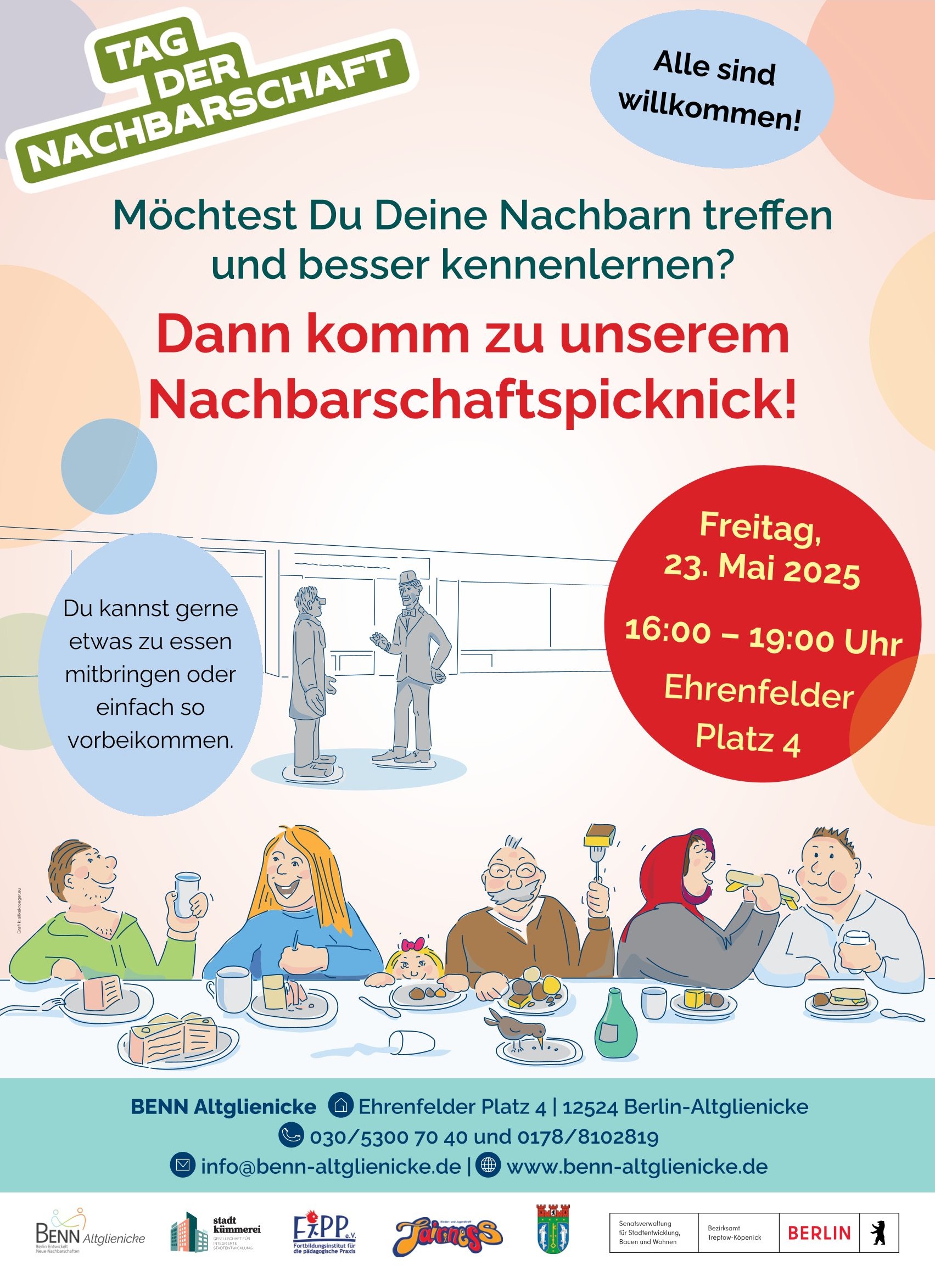 Nachbarschaftspicknick, am 23. Mai auf dem Ehrenfelder Platz. Von 16-19 Uhr